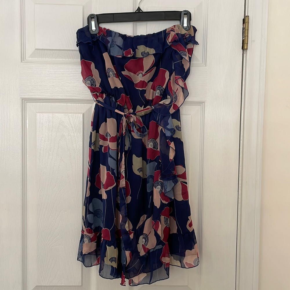 Anthropologie silk floral strapless dress size S